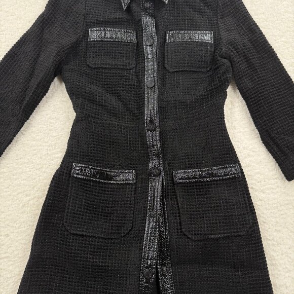 Maje Rinili contrast-trim mini shirtdress in black cotton-blend bouclé-tweed, XS - Picture 9 of 16